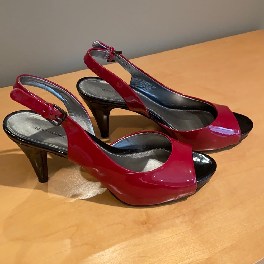 Bandolino Red Patent Open toe sling back heel